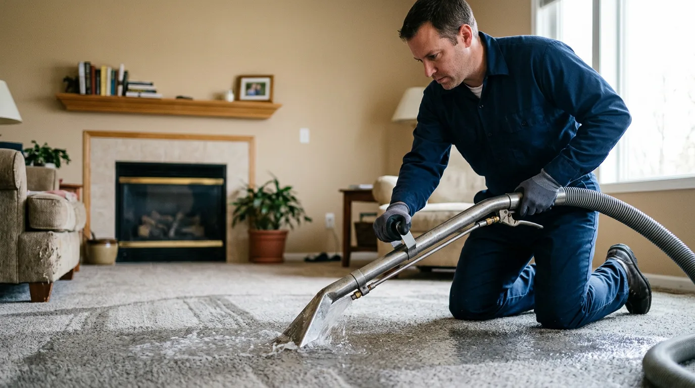 Water damage restoration technician working near Poultney, VT